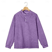 voordelige Casual Henley-T-shirt-Voor heren T-shirt Henley-shirt Overhemd van 100% katoen met zure wassing Lange mouw Effen Effen kleur Vintage Streetwear Casual Kledingstuk geverfd Bleek Puur Opstaand Henley Casual Huis Straat