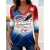  Ημέρα Αμερικανικής Ανεξαρτησίας Γυναικεία Μπλουζάκι Στάμπα Γραφική Αμερικάνικη σημαία Βίντατζ Στυλάτο Κλασσικό Μακρυμάνικο Λαιμόκοψη V Κανονικά μπλουζάκια Καθημερινά Σαββατοκύριακο