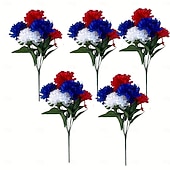 levne Umělé květiny-5 balení hřbitovních květin na hrob, 7 hlav, umělé červené, modré, bílé, šeříkové, vlastenecké, umělé hedvábné květiny na hřbitov, Den veteránů, dekorace na stůl ke Dni nezávislosti, 4. července