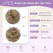 cheap Chignons-2PCs Small Messy Bun Hair Piece for Thin Hair Women Girl Mini Synthetic Elastic Wavy Space-bun Scrunchies Updo Hairpi