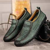 Недорогие Туфли-слипоны для повседневной носки-Мужские зеленые повседневные слипоны из искусственной кожи, удобная и дышащая обувь для отдыха на пляже и летнего расслабления.