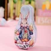 cheap Easter-1pc Easter Bunny Tin Box, Colorful Metal Cookie Candy Box, Cartoon Rabbit Gift Container for Kids, Easter Decoration