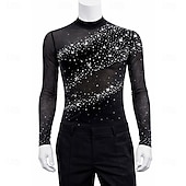 baratos Disfraces de Patinaje Artístico para Niños y Hombres-Figure Skating Top Men's Ice Skating Tops Black Patchwork Stretchy Training Competition Skating Wear Classic Crystal / Rhinestone Long Sleeve Ice Skating Figure Skating