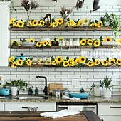 economico Fiore finti-Confezione da 3 ghirlande di girasoli artificiali, 7,5 piedi/filo di girasoli di seta appesi, fiori rampicanti con foglie verdi per la stanza, la cucina, il giardino, il compleanno, il matrimonio, il