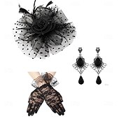 abordables Fascinadores &amp; Sombreros-Conjunto Guantes Fascinador Pendientes Dama Floral Disfraz Mujer Mascarada Fiesta de Té Pañuelo Festival de carreras de caballos Adulto Tocados Guantes Pendientes Todas las Temporadas