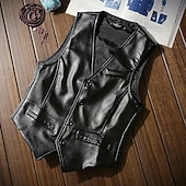 economico Gilet da uomo-Da uomo Gilet da esterno Gilet in pelle scamosciata Casuale Formale Vintage Moda Tutte le stagioni Tasca Scollo a V Pelle PU Calore Termico Di tendenza Tinta unica Monopetto Scollo a V Aderente Nero