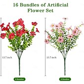 preiswerte Künstliche Blume-16 Bündel künstliche Blumen für den Außenbereich, farbechte Kunstblumen aus Kunststoff, künstliche Pflanzen für Hängeampeln, Dekoration für drinnen und draußen, Garten, Veranda, Fensterkasten,