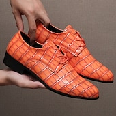 abordables Chaussures Derby-Chaussures habillées pour hommes en similicuir orange à motif crocodile – chaussures de ville et de mariage pour messieurs modernes