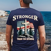  T-Shirt Uomo Bibbia Più Forte Della Bandiera Americana Croce Cristiana Patriottica Fede Stampa Sul Retro Maniche Corte Fit Regolare Abbigliamento Casual
