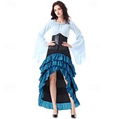 economico Outfit-Set Gotico Medievale Rinascimento Gonna Blusa / Camicia Corsetto Lunghe Pirata Linea ad A Scollo Tondo Costume Per donna Halloween Carnevale Fiera Rinascimentale LARP Festa a tema retrò Adulti