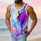 economico Magliette 3D-canotta da uomo, canottiera intima, maglietta senza maniche, scollo a U, estiva, astratta, colorata, schizzi, grafica, psichedelica, stampa integrale, vacanza, spiaggia, moda, classica, comoda,
