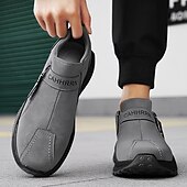 cheap Slip-On Casual Shoes-Men's Khaki and Black Slip-On Sneakers with Side Zipper, Lightweight Athletic Casual Shoes for Daily Walking, Travel and Outdoor Activities