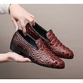 abordables Mocasines-Zapatos sin cordones con estampado de cocodrilo rojo de piel sintética para hombre, elegantes y cómodos para ocasiones formales e informales.