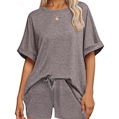 billiga Blusdräkter för kvinnor-Dam Set med shorts Bolero Top Kortärmad Rund hals Ensfärgat Snörning Mode Streetwear Ledigt Dagligen Utomhus Blå Svart Brun Sommar Lös passning