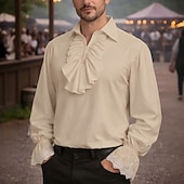 baratos Tops-Vitoriano Medieval Renascentista Fantasia fantasia Camisa Vampiros Pirata Traje Real Renda Frufru Com Babados Fantasia Homens Pirata Fantasia Real Dia Das Bruxas Carnaval Baile de Máscaras Festa