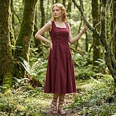 voordelige Jurk-Retro vintage Middeleeuws Renaissance Tot de grond Jurken Mouwloos Fee Kostuum Dames Fantasie Halloween Carnaval Renaissance beurs LARP Volwassenen Kleding