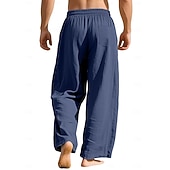 preiswerte Urlaub-Herren Leinenhosen Hose Sommerhose Kordelzug Elastischer Bund Gerader Schnitt Einfach Komfort Atmungsaktiv Volle Länge Lässig Täglich Ferien Mode Klassicher Stil Blau Schwarz Unelastisch