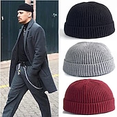 baratos Chapéu para Homem-Masculino Chapéu mole Tampão de Melão Azul Preto 100% Acrílico Franzido Listas Roupa de Malha Férias Casual Casual Diário Streetwear Tecido Térmico / Quente