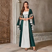 ieftine Rochie-Retro / vintage Medieval Renascentist Lungime Podea Rochii Mâneci Lungi vrăjitoare Viching Costume de fancy Pentru femei Fantezie Halloween Carnaval Petrecere Târgul Renașterii LARP Adulți Rochie