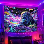economico Arazzi Blacklight-Arazzo a luce nera raffigurante un maestoso leone in un paesaggio fantasy psichedelico, arazzo da parete reattivo ai raggi UV, perfetto per camera da letto, soggiorno, dormitorio e decorazioni per