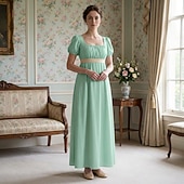 preiswerte Kleid-19. Jahrhundert Regency-Zeit Knöchellänge Kleid Kurze Ärmel Prinzessin Dame Edelfrau Einfarbig Quadrathals Kostüm Damen königlich Halloween Karneval Teegesellschaft LARP Renaissance-Messe Erwachsene