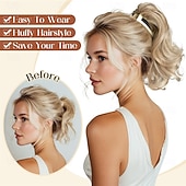 cheap Ponytails-2 PCS Ponytail Extensions Claw Clip Short Pony Tails Wavy Curly Synthetic Hairpieces for Women 12 Inch 14Inch Set