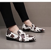 economico Mocassini-mocassini da uomo in similpelle con stampa mucca, alla moda e comodi, perfetti per occasioni semi-formali e uscite informali