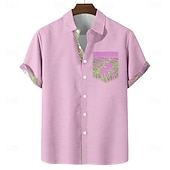 cheap Tropical Plants-Men's Palm Leaf Tropical Plants Shirt Hawaiian Shirt Aloha Shirt Short Sleeve Hawaiian Vacation Holiday Summer Turndown 3D Print Front One Pocket Linen Like Shirt Blue Pink Purple Green