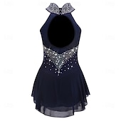 preiswerte Eiskunstlaufkleider-Eiskunstlaufkleid Mädchen Eislaufen Kleid Dunkelmarine Patchwork Asymmetrischer Saum Hohe Elastizität Training Wettbewerb Eiskunstlaufkleidung Klassisch Kristall / Strass Ärmellos Eislaufen