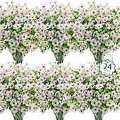 cheap Artificial Flower-24 Bundles Artificial Flowers for Outdoors Fake Silk Flowers UV Resistant Faux Plastic Plants for Spring Summer Garden Porch Window Box Table Vase Home Indoor Outdoor Decoration, Mixed
