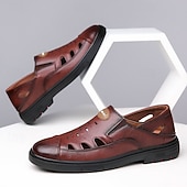 economico Sandali casual-sandali da uomo marroni senza lacci, tomaia traspirante con design casual, comodi per avventure all'aria aperta, abbigliamento casual e attività estive