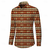 voordelige Bovenkanten-Retro Vintage 1970s Shirt Aloha Shirt Long Sleeves Hippie Geometric Fancy Dress Men's Masquerade Music Festival Party Daily Wear Adults' Shirt