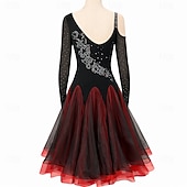 preiswerte Standard-Tanzsaal-Für den Ballsaal Kleid Spitze Drapiert Kristalle / Strass Damen Leistung Langarm Hoch Elasthan Organza