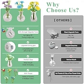 economico Vasi e cestini-Confezione da 5 graziosi mini vasi magnetici per frigorifero, piccoli vasi di vetro con fiori, decorazioni magnetiche per frigorifero per cucina, ufficio, armadietto