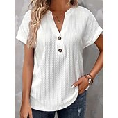 economico T-shirt semplice-Per donna Maglietta Bottoni Semplice Moda Elegante Classico Manica Corta Scollo a V Top Regolari Quotidiano Uscire Weekend Bianco Vino Marrone Estate Primavera