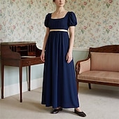 preiswerte Kleid-19. Jahrhundert Regency-Zeit Knöchellänge Kleid Kurze Ärmel Prinzessin Dame Edelfrau Einfarbig Quadrathals Kostüm Damen königlich Halloween Karneval Teegesellschaft LARP Renaissance-Messe Erwachsene