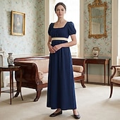 preiswerte Kleid-19. Jahrhundert Regency-Zeit Knöchellänge Kleid Kurze Ärmel Prinzessin Dame Edelfrau Einfarbig Quadrathals Kostüm Damen königlich Halloween Karneval Teegesellschaft LARP Renaissance-Messe Erwachsene