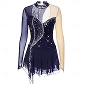 abordables Robes de Patinage Artistique-Figure Skating Dress Girls' Ice Skating Dress Violet Black Yellow Patchwork Open Back High Elasticity Training Competition Skating Wear Classic Crystal / Rhinestone Long Sleeve Ice Skating Figure