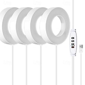 baratos Luz LED Ambiente-Luminária de cultivo LED circular com 1/2/3/4 LEDs, 48 LEDs, temporizador de 3/9/12 horas, 3 modos de cor, brilho ajustável, alimentação USB 5V, ideal para plantas de interior, hidroponia, hortaliças