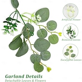 economico Fiore finti-4 mazzi di ghirlande di eucalipto artificiale da 5,9 piedi, ghirlande di finto dollaro d'argento, viticci con fiori bianchi, piante finte sospese in bosso per matrimoni, feste in casa, tavoli,