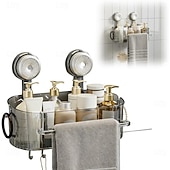 お買い得  収納ラック-ドリル不要の浴室用吸盤収納ボックス、2026アップグレード取り外し可能な浴室用吊り下げ式吸盤収納ボックス、家庭用波形吸盤収納ホルダー、浴室用シャワーキャディ