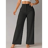 baratos perna larga e cintura alta-Mulheres Perna larga chinês Elegante Moda Roupa de rua Comprimento total Cintura Alta Tecido Confortável Macio Micro-Elástica Ao ar livre Escritório Rua Azul Preto Branco Marron Primavera Outono