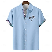 cheap Tropical Plants-Men's Coconut Tree Tropical Plants Summer Hawaiian Shirt Button Up Shirt Aloha Shirt Short Sleeve Hawaiian Vacation Holiday Beach Wear Summer Spring Turndown 3D Print Linen Like Shirt Blue Pink Green