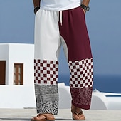 economico Pantaloni casual stampati da uomo-Per uomo A quadri Motivo Geometrico Pantaloni Pantaloni casual Pantaloni Larghi Misura del girovita medio Moda Casa All'aperto Vacanza Coulisse elastica in vita Pantaloni tipo lino con tasche Estate