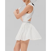 baratos Vestido Feminino-Mulheres Cor Sólida Vestido de tênis com shorts e sutiã embutidos Vestido esportivo Sem Manga Zip Up Bolsos Elástico Respirável Tênis Corrida Ginástica Gola Alta Vestidos Moletom Preto Branco Roupas