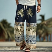 cheap Men's Printed Casual Pants-Men's Coconut Tree Palm Tree Tropical Plants Trousers Baggy Pants Casual Pants Mid Waist Hawaiian Outdoor Vacation Beach Wear Elastic Drawstring Waist Linen-Like Pants with Pockets Summer Spring 3D