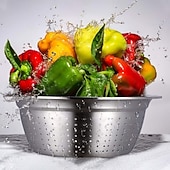 voordelige Fruit- &amp; Groentebenodigdheden-3-delige roestvrijstalen keukenset met geïntegreerde hakmolen, multifunctioneel filter en mengkom, ideaal voor het schoonmaken en snijden van fruit, groenten en kaas, perfect voor thuis koken,