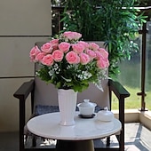 levne Umělé květiny-umělé růže, aranžmá z hedvábných růží do obývacího pokoje, květinová dekorace na stůl pod televizní stolek, umělé květiny do středu pokoje