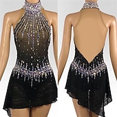cheap Figure Skating Dresses-Figure Skating Dress Girls' Ice Skating Dress Black Patchwork Asymmetric Hem Stretchy Training Competition Skating Wear Classic Crystal / Rhinestone Sleeveless Ice Skating Figure Skating