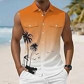 Χαμηλού Κόστους Τροπικά φυτά-Ανδρικά Δέντρο καρύδας Χρωματική κλίση Τροπικά φυτά Πουκάμισο Χαβανέζικο πουκάμισο Πουκάμισο Aloha Αμάνικο Θέρετρο Διακοπές στην παραλία Καλοκαίρι Άνοιξη Απορρίπτω 3D